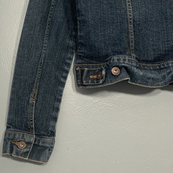 DKNY Size Small Stretch Denim Jacket Blue Jean Coat Cropped Trucker Western - Picture 7 of 8